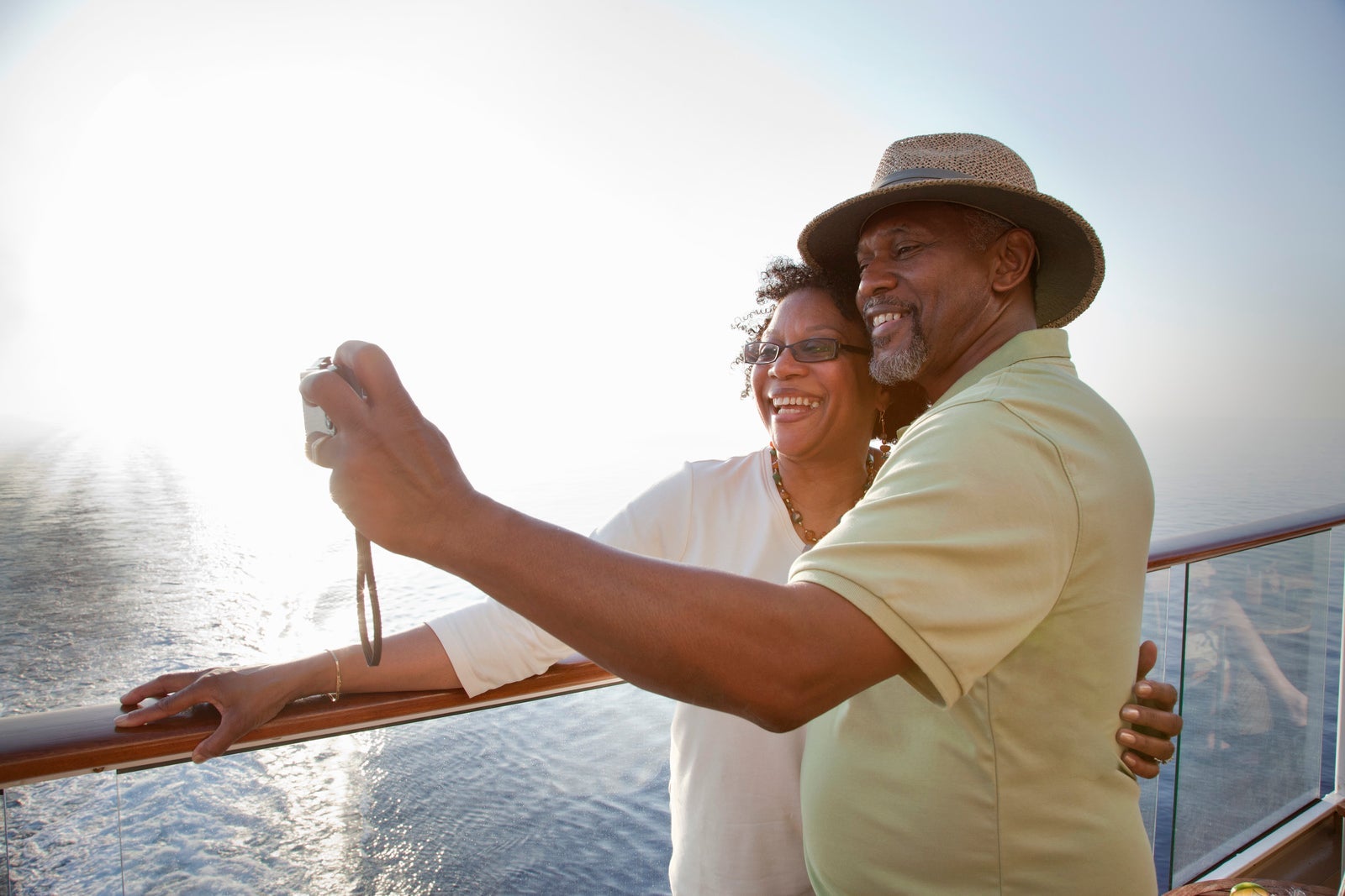 Couple on deck taking picture