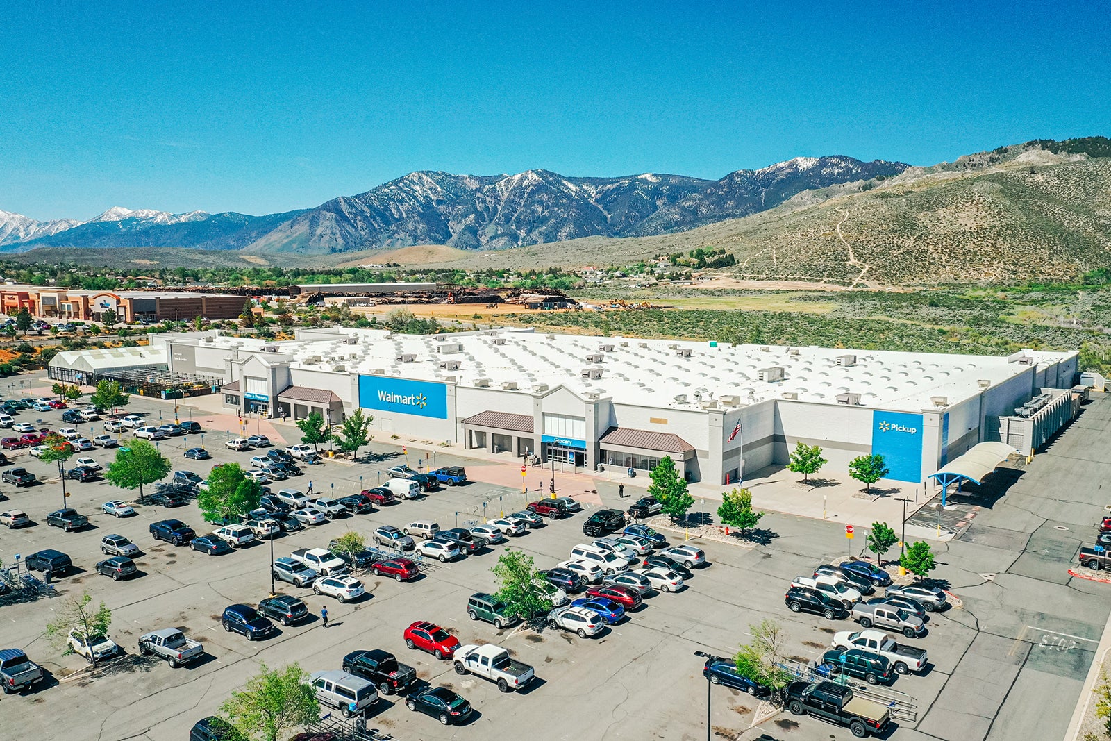 Aerial view of Walmart shopping center and retail store in Sierra Nevada